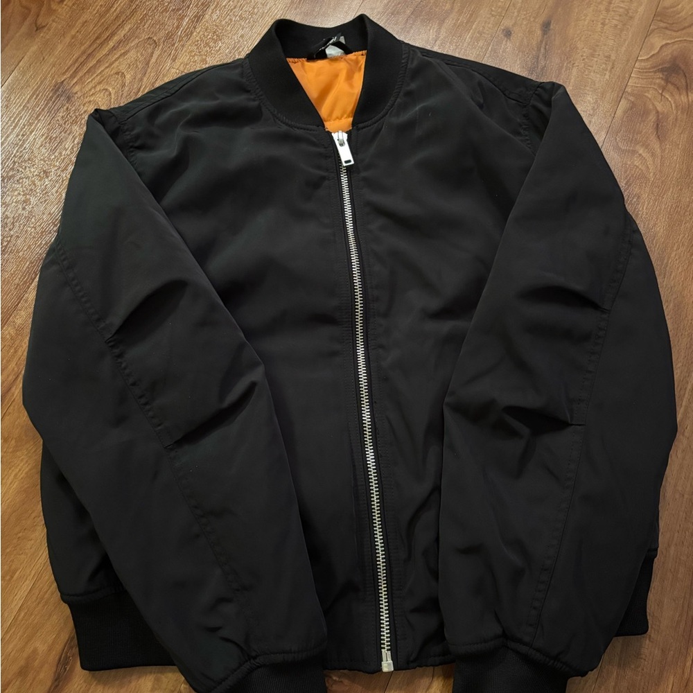 H&M Black Bomber Jacket with Orange Lining